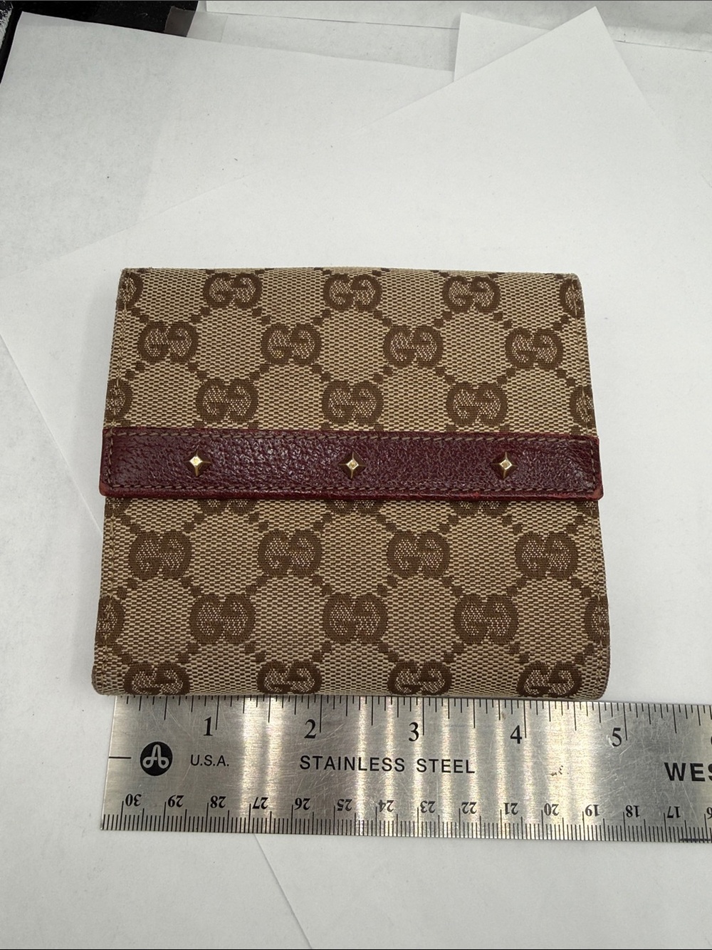 Gucci Beige Monogram Canvas Small Compact Wallet with Leather Trim Bi-Color - Picture 11 of 15